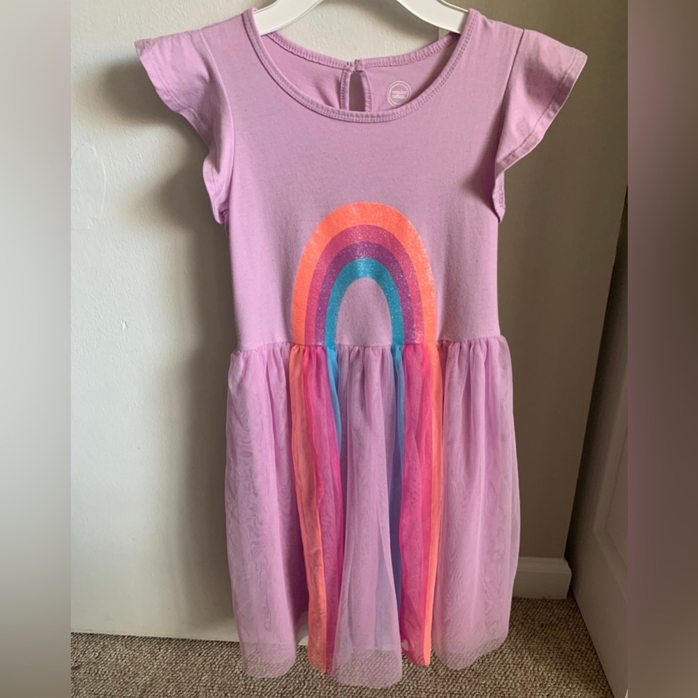 Wonder Nation rainbow tutu dress pink tulle knee length girls size L 10-12